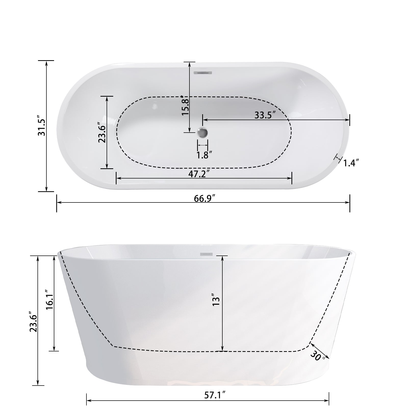 67" Acrylic Freestanding Bathtub Acrylic Soaking Tubs, Oval Shape Freestanding Bathtub With Chrome Overflow And Pop Up Drain Gloss White Oval Bathroom Freestanding Tubs Polished 61 69 In Contemporary Soaking Center Acrylic Acrylic