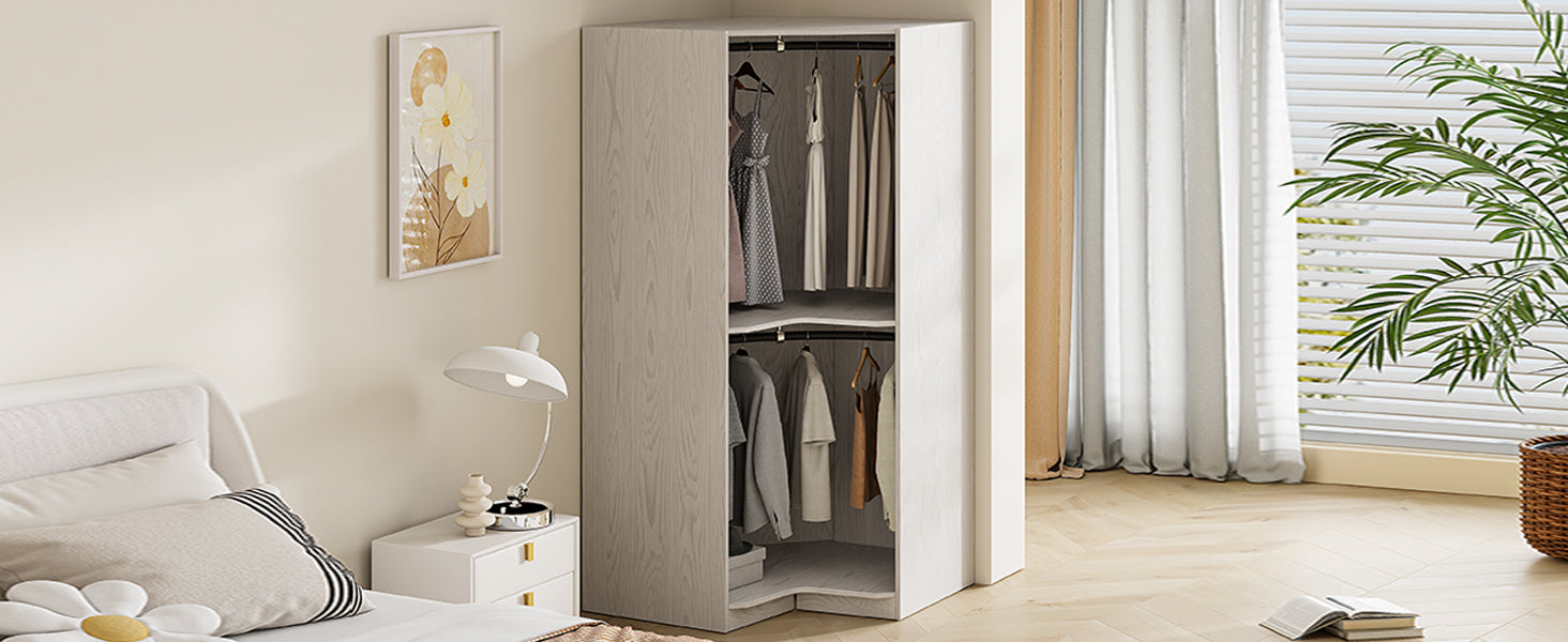 Polygon Corner Wardrobe, Natural Natural Particle Board