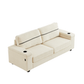 86.5 Inch Sofa Couch Deep Seat Sofa With Two Storage Spaces, T Pyce Charging Portsusb Charging Ports & 2 Cup ,Corduroy 3 Seater Couch, Modern Sofas For Living Room Beige Foam Corduroy 3 Seat