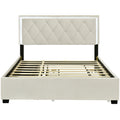 Queen Size Velvet Storage Platform Bed, With 2 Big Drawers, Twin Xl Size Trundle And Led Light, Beige Beige Velvet