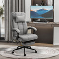 Vinsetto Executive Linen Feel Fabric Office Chair High Back Swivel Task Chair With Adjustable Height Upholstered Retractable Footrest, Headrest And Padded Armrest, Light Grey Grey Polyvinyl Chloride