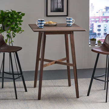 Modern Bar Height 42" Dining Table, Rubberwood Legs And Laminate Table Top, Walnut Finish, Black Walnut Mdf