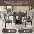 Modern 5 Piece Extendable Round Dining Table Set With 16.2Inch Removable Leaf For Small Places, Espresso Gray Wood Dining Room Solid Wood Rubberwood Round Dining Table With Chair Upholstered Chair Wood Espresso Seats 4 Removable Leaf Contemporary Round