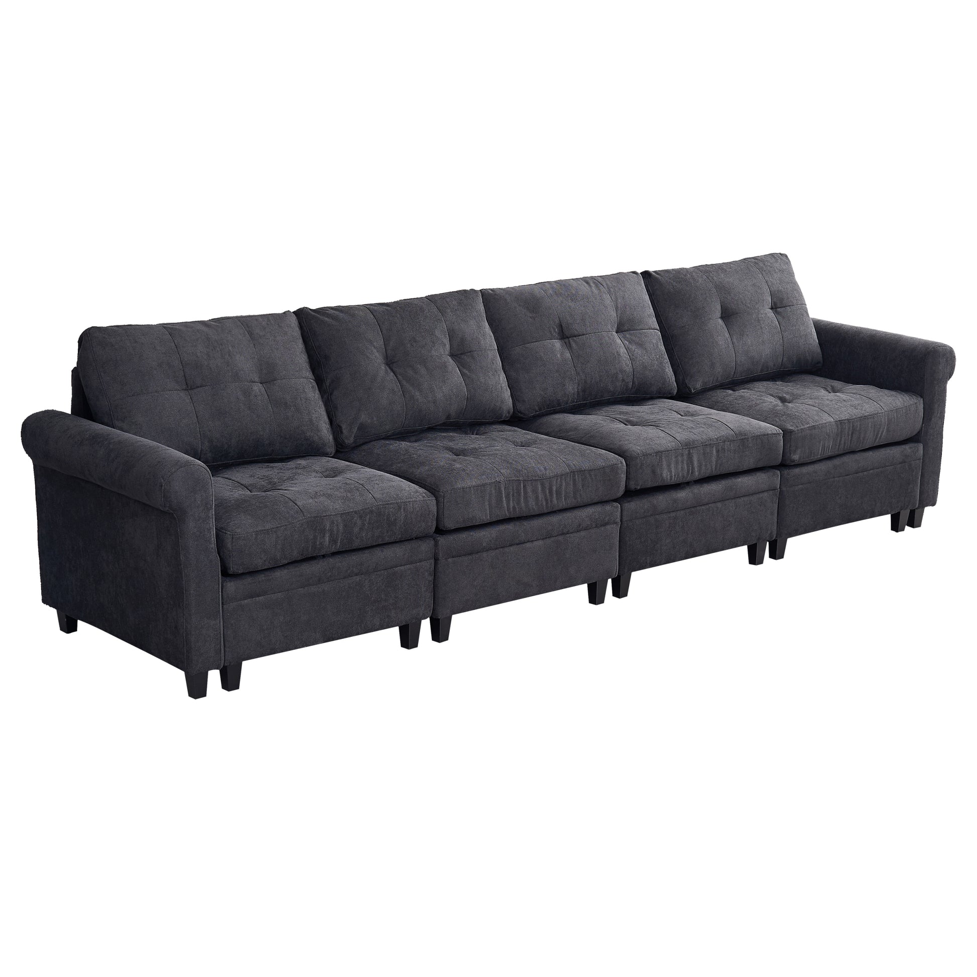 U Shaped Sectional Couch Convertible Sectional Couch With Double Chaise 6 Seat Sectional Sofa For Living Room Dark Gray Dining Room Fabric 6 Seat