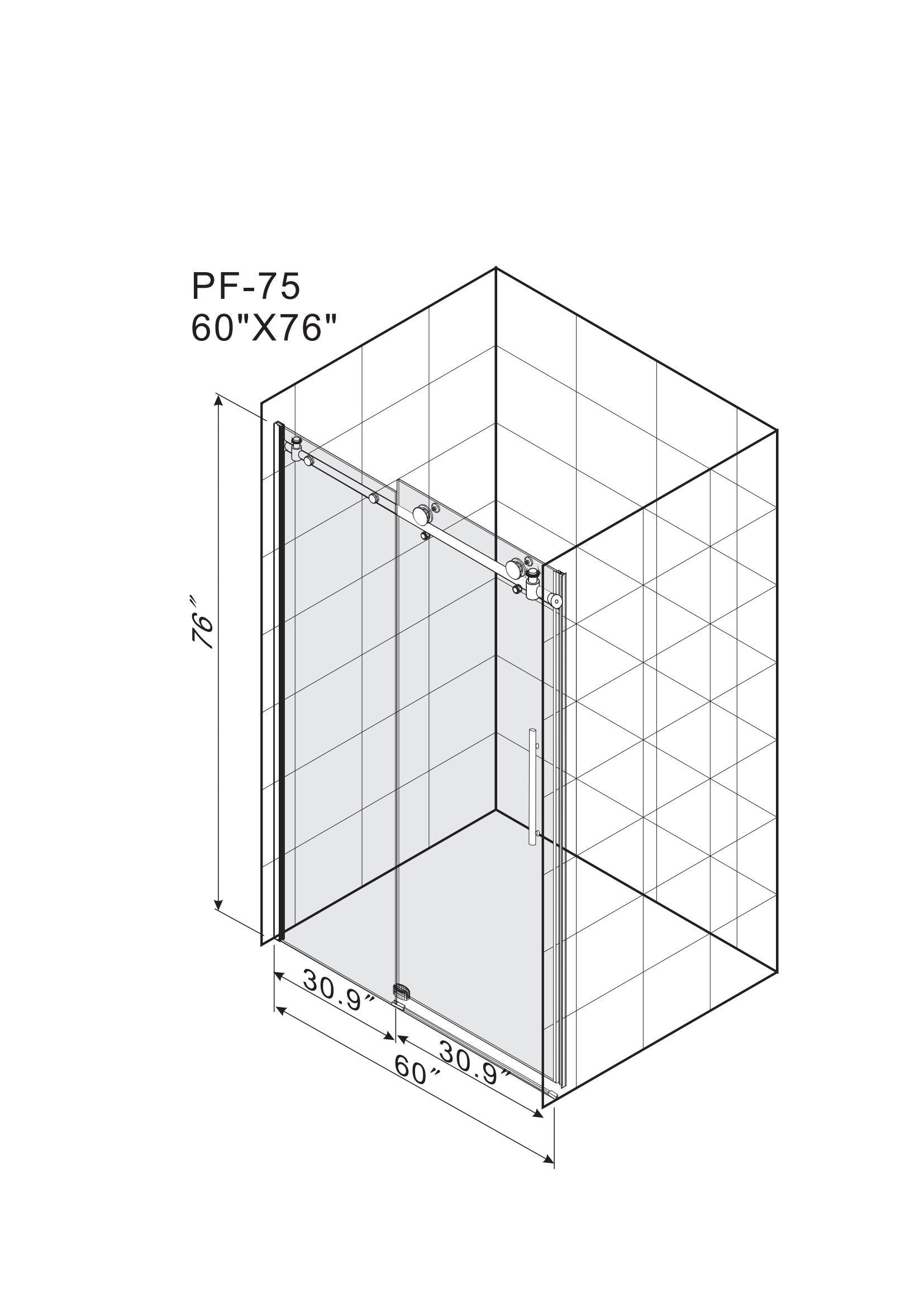 Frameless Shower Doors 60" Width X 76"Height With 3 8" 10Mm Clear Tempered Glass, Brushed Nicel Finish Brushed Nickel Bathroom American Design Stainless Steel Tempered Glass