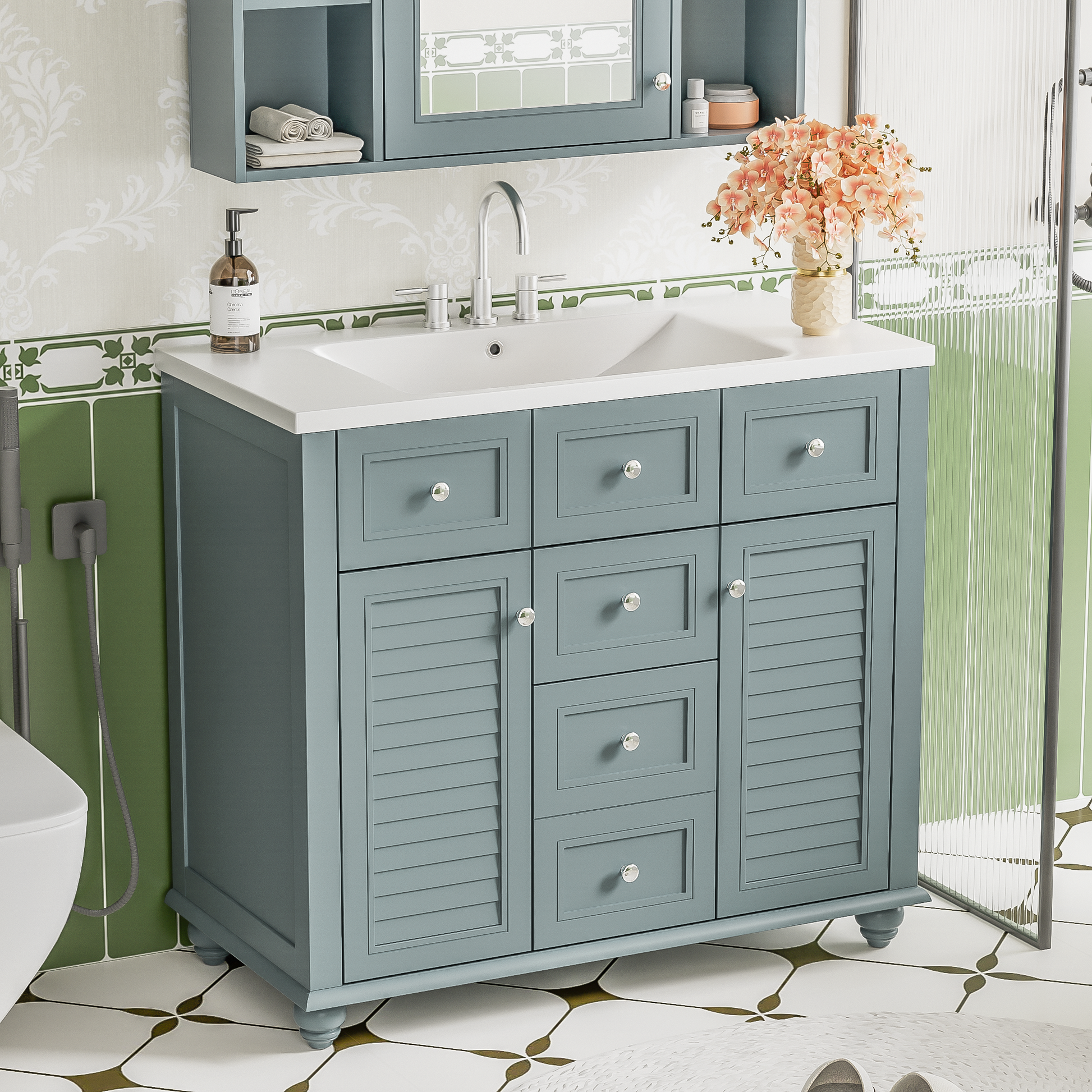 36" Bathroom Vanity Cabinet with Sink Combo Set 2-blue-2-bathroom-freestanding-french