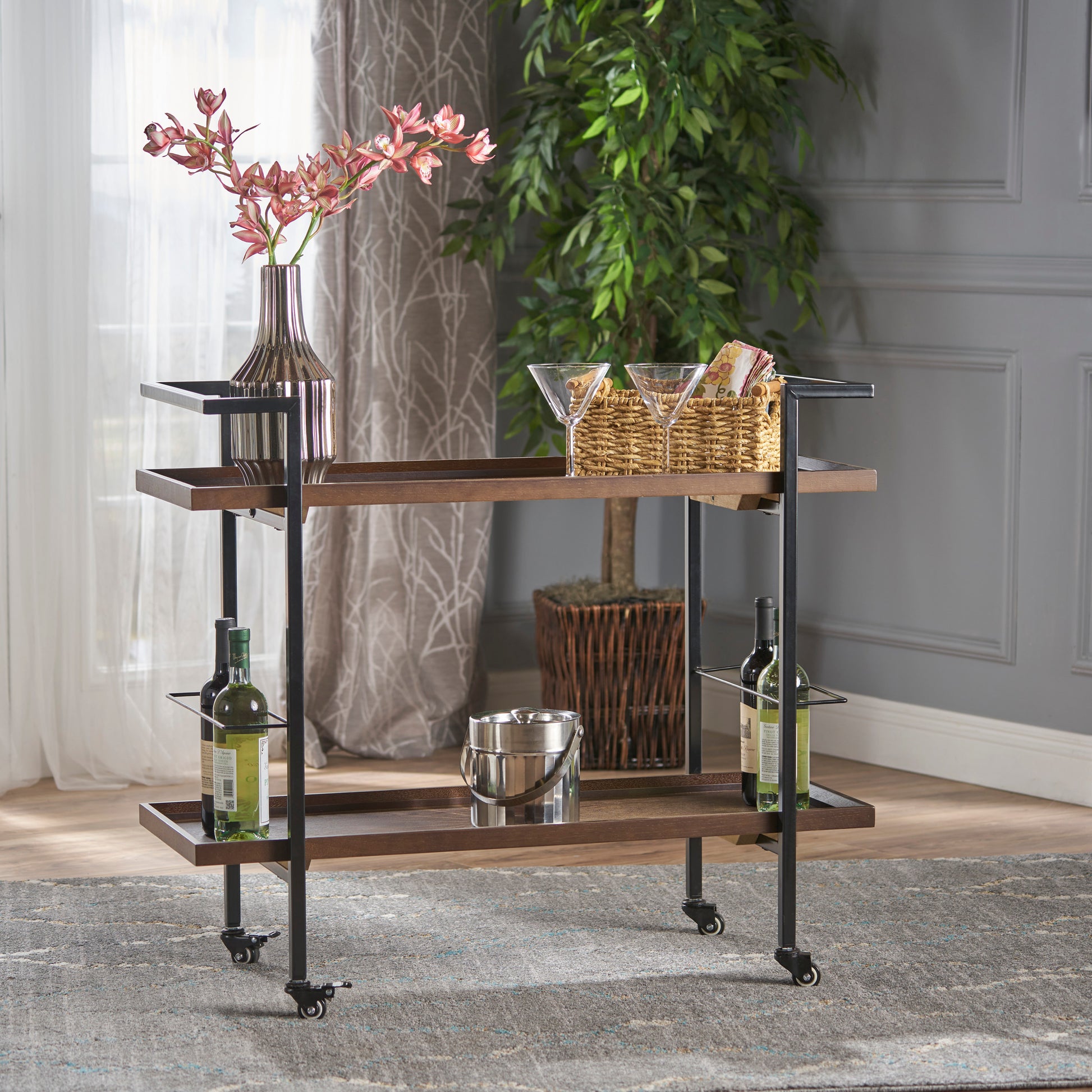 Bar Cart Walnut Brown Wood