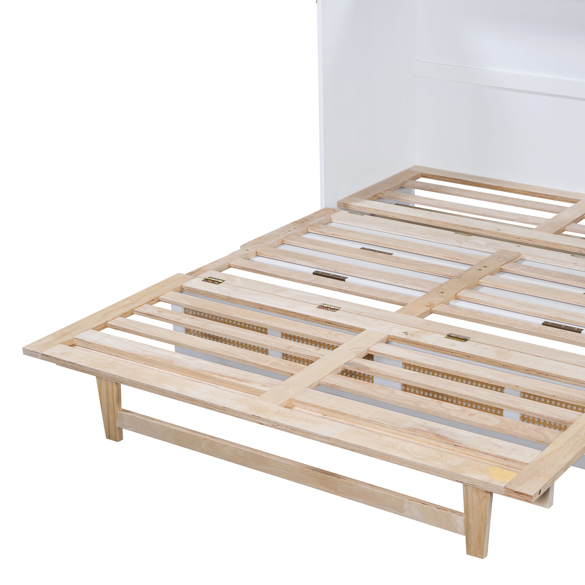 Queen Murphy Bed With Large Drawers,White Queen White Plywood