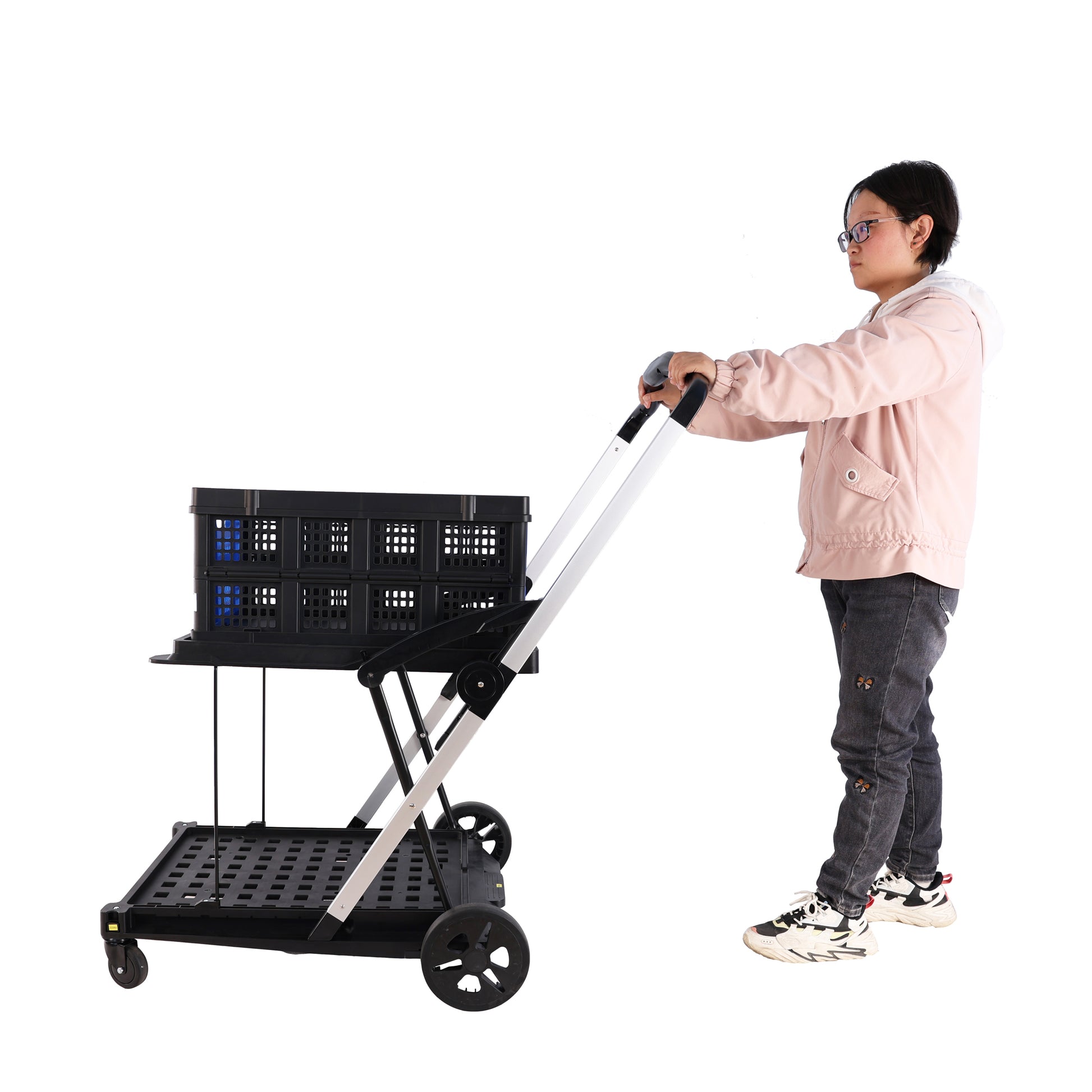 Folding Service Cart With Wheels Double Decker -