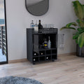 St Andrews Bar Cart With Built In 8 Bottle Rack, Double Glass Door Cabinet, And Aluminum Edged Top Surface Black Primary Living Space Modern Particle Board Engineered Wood