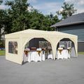 10'X20' Pop Up Canopy Tent With 6 Sidewalls, Ez Pop Up Outdoor Canopy For Parties, Waterproof Commercial Tent With 3 Adjustable Heights, Carry Bag, 6 Sand Bags, 6 Ropes And 12 Stakes, Beige Beige Metal