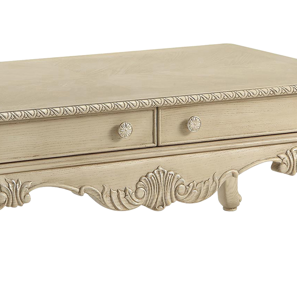 Antique White 2 Drawer Coffee Table With Cabriole Leg Antique White Primary Living Space Drawers Rectangular Mdf