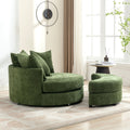 Orisfur. 360 Swivel Accent Barrel Chair With Storage Ottoman & 4 Pillows, Modern Chenille Leisure Chair Round Accent For Living Room, Green Green Foam Chenille