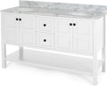 61'' Bathroom Vanity With Marble Top & Double Ceramic Sinks, 4 Doors, 2 Drawers, Open Shelf, White White Mdf