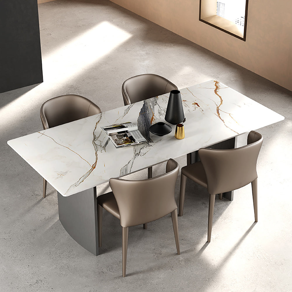 70.9 In Dining Table With Sintered Stone Table Top, Marble Dining Table Modern Kitchen Table For Living Room, Dining Room,Home And Office, White Table Matte White Carbon Steel Sintered Stone