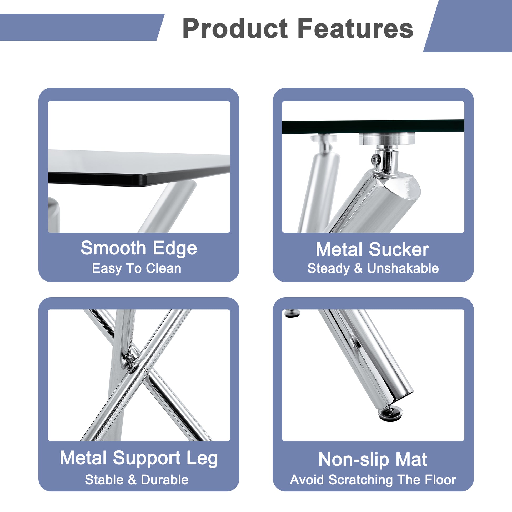 Table And Chair Set.Large Minimalist Rectangular Glass Dining Table For 6 8 With 0.39" Tempered Glass Tabletop And Silver Chrome Metal Legs.Paried With Comfortable Chairs With Pu Seats And Metal Legs. Silver Seats 6 Glass Metal