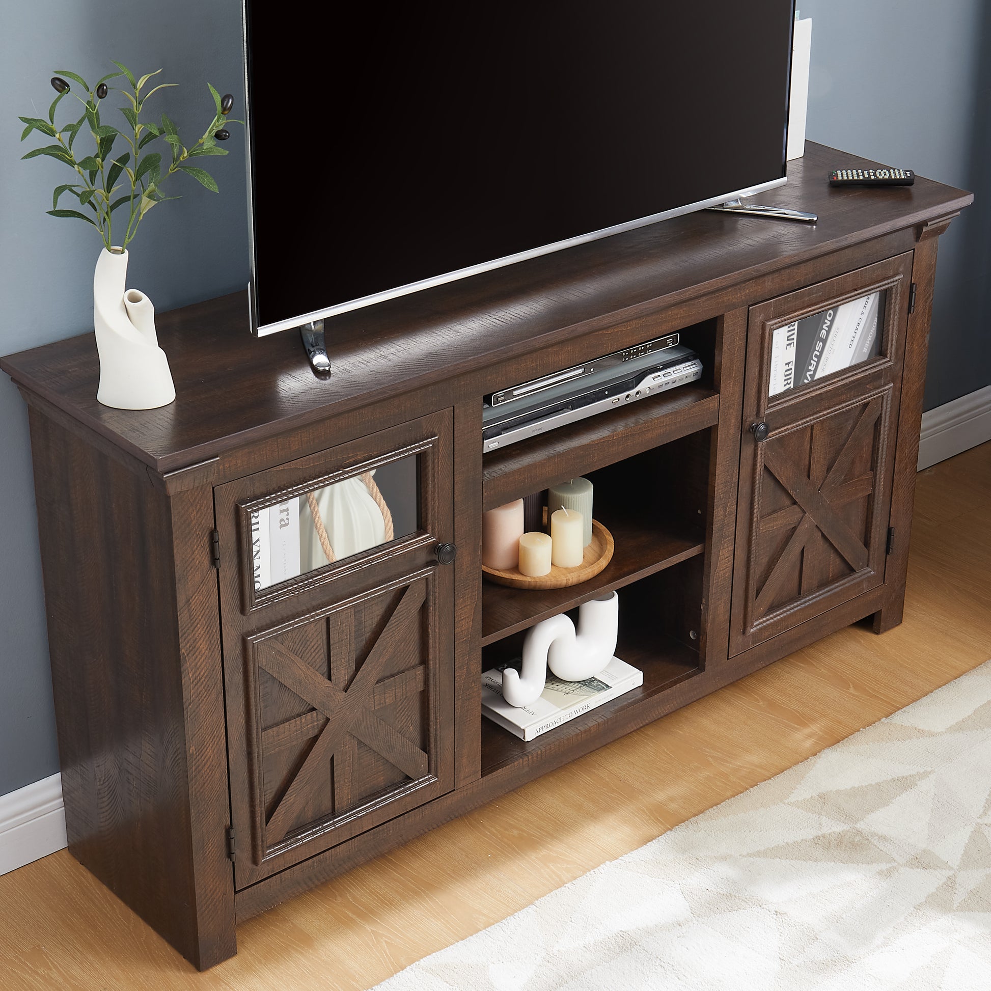 2 Doors Cabinet Farmhouse Cabinet, Farmhouse Tv Stand Barn Design,Modern Farmhouse Tv Media Stand, Large Barn Inspired Home Entertainment Console,Espresso, 60.23"W*15.35"D*31.7"H Espresso 60 69