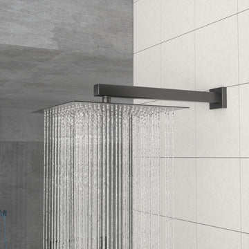 16" Wall Mounted Shower Arm With Flange, Matte Black Matte Black Stainless Steel