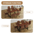 Table And Chair Set. A Minimalist Retro Rectangular Dining Table With A Specially Textured Top And Black Metal Legs, Paired With Soft Chairs And Black Metal Legs, Showcases A Beautiful Home Style. Brown Seats 6 Mdf Metal