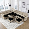 Modular Sectional Sofa With Storage Seat Oversized U Shaped Couch With Reversible Chaise Sofa Set With Ottoman,Ultimate Comfort 6 8 Seater Couches With Adjustable Arms And Backs For Living Room Beige Beige Polyester 6 Seat
