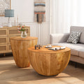 Vintage Style Bucket Shaped Coffee Table Set For Office, Dining Room And Living Room Set Of Two Pieces Same Sku:W757S00013 Natural Solid Wood Mdf