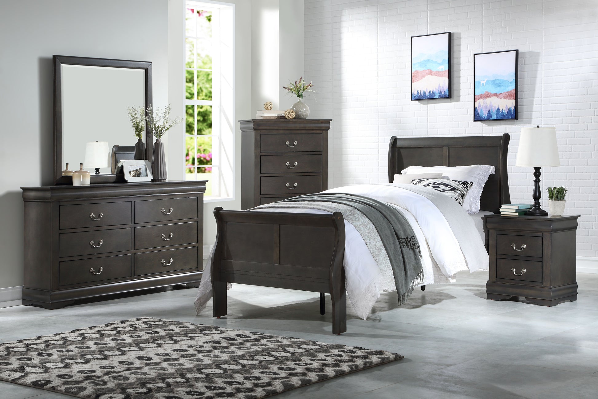 Dark Grey 5 Drawer Chest With Metal Handles Dark Grey Bedroom Particle Board Mdf