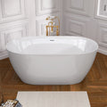 55 Inch Acrylic Freestanding Bathtub Contemporary Soaking White Tub With Overflow And Pop Up Drain Gloss White Gloss White Oval Bathroom Freestanding Tubs Polished Less Than 59 In Contemporary,Modern Soaking Center Fiberglass Acrylic