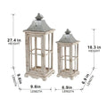 Wooden Candle Lantern Decorative, Hurricane Lantern Holder Decor For Indoor Outdoor, Home Garden Wedding Ivory Wood Glass