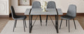 Table And Chair Set. A Minimalist Retro Rectangular Dining Table With A Specially Textured Top And Black Metal Legs, Paired With 4 Soft Chairs And Black Metal Legs, Showcases A Beautiful Home Style.