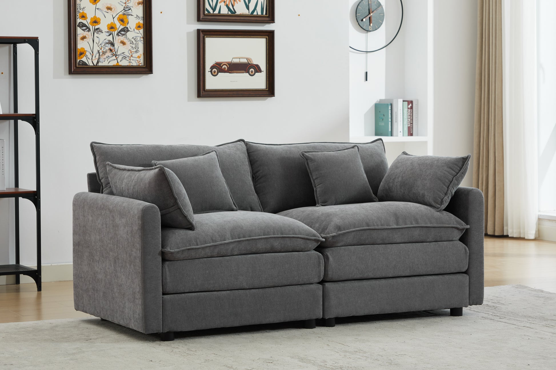 Modular Sectional Sofa,2 Seater Sofa, Modern L Shaped Sofa For Living Room Bedroom Apartment Grey Chenille 2 Seat