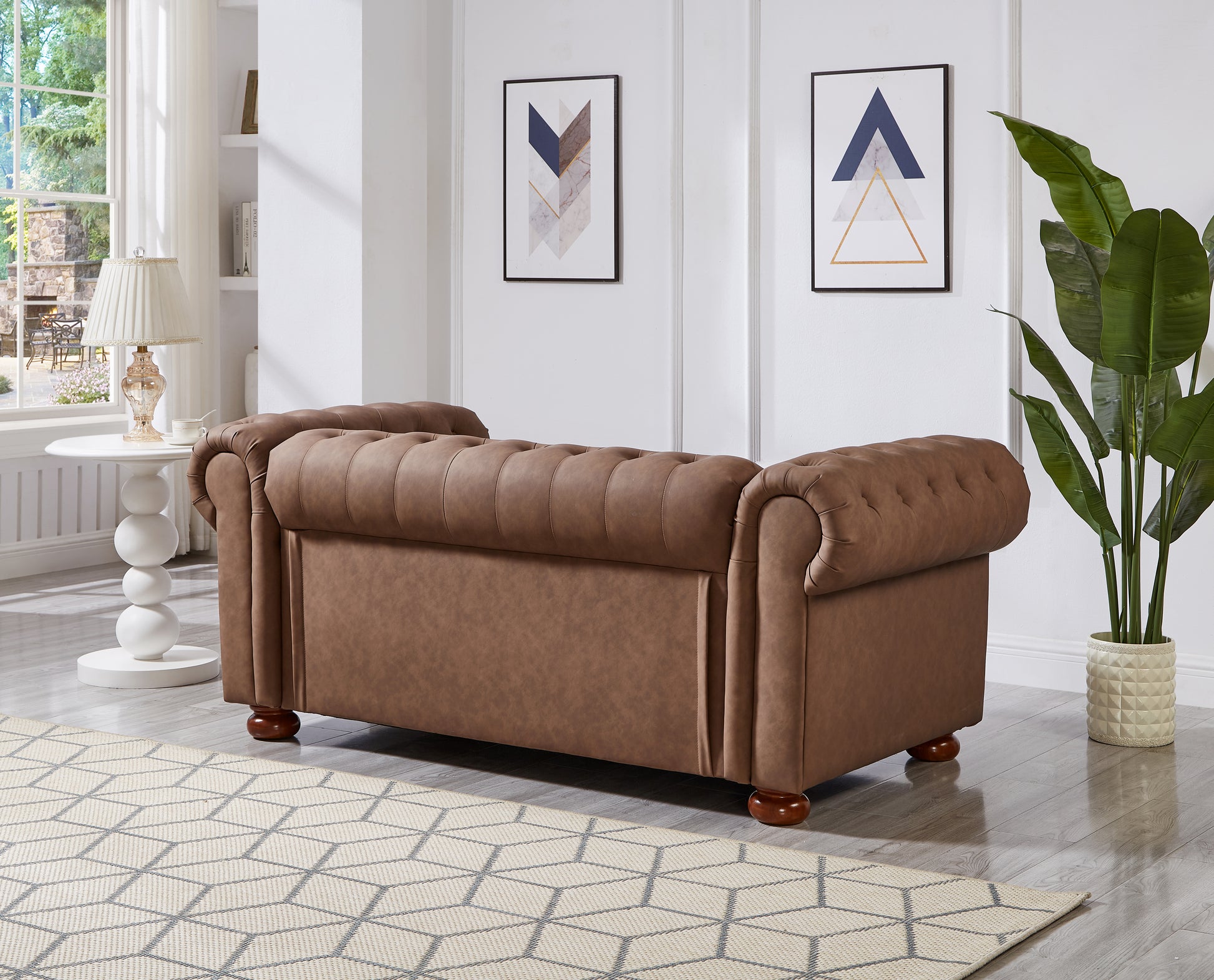 Classic Chesterfield Sofa Loveseat For Living Room Brown Faux Leather Brown Foam Technical Leather 2 Seat