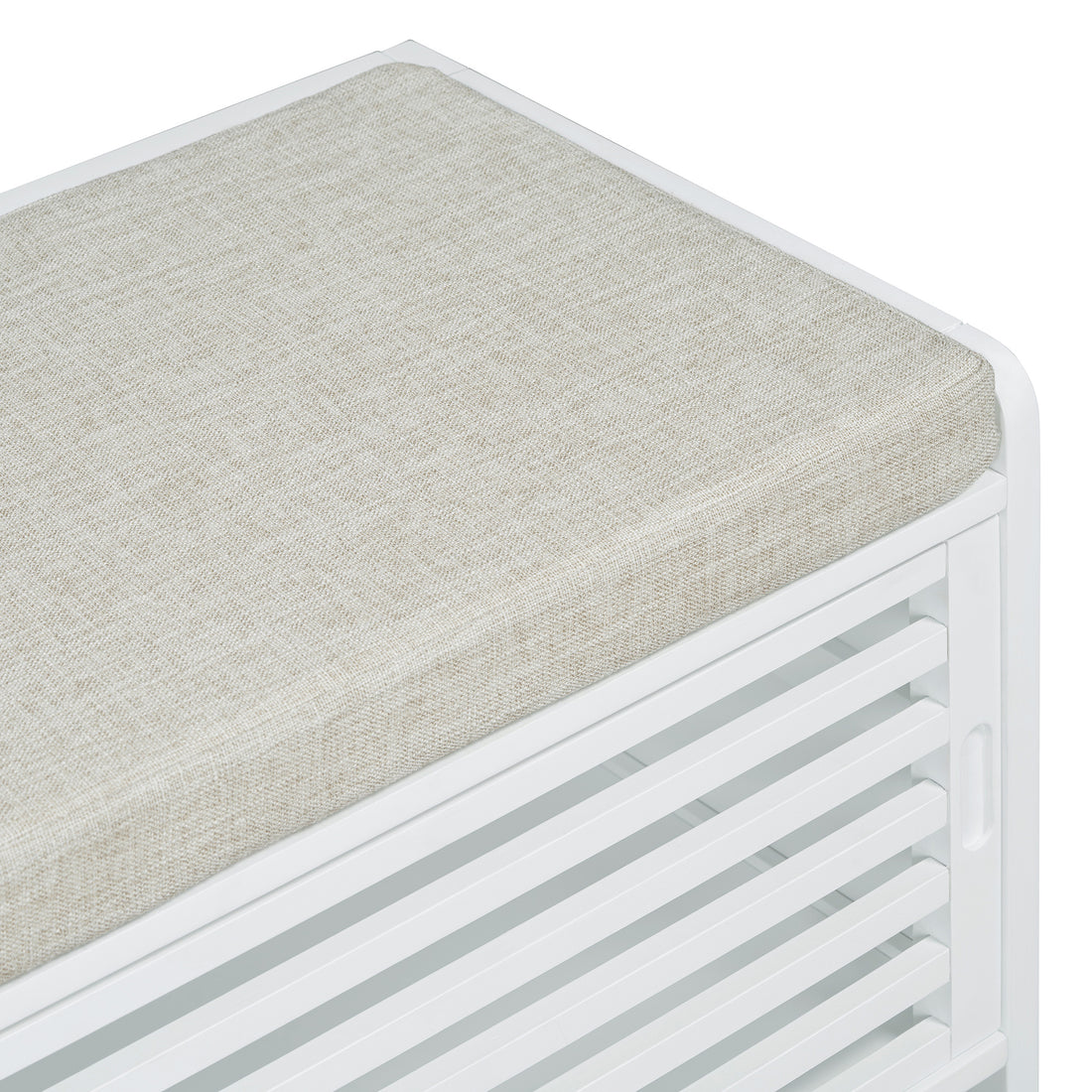 Distressed Shutter Storage Bench With Acacia Veneer For Retro Charm For Living Room, Entryway White White Mdf