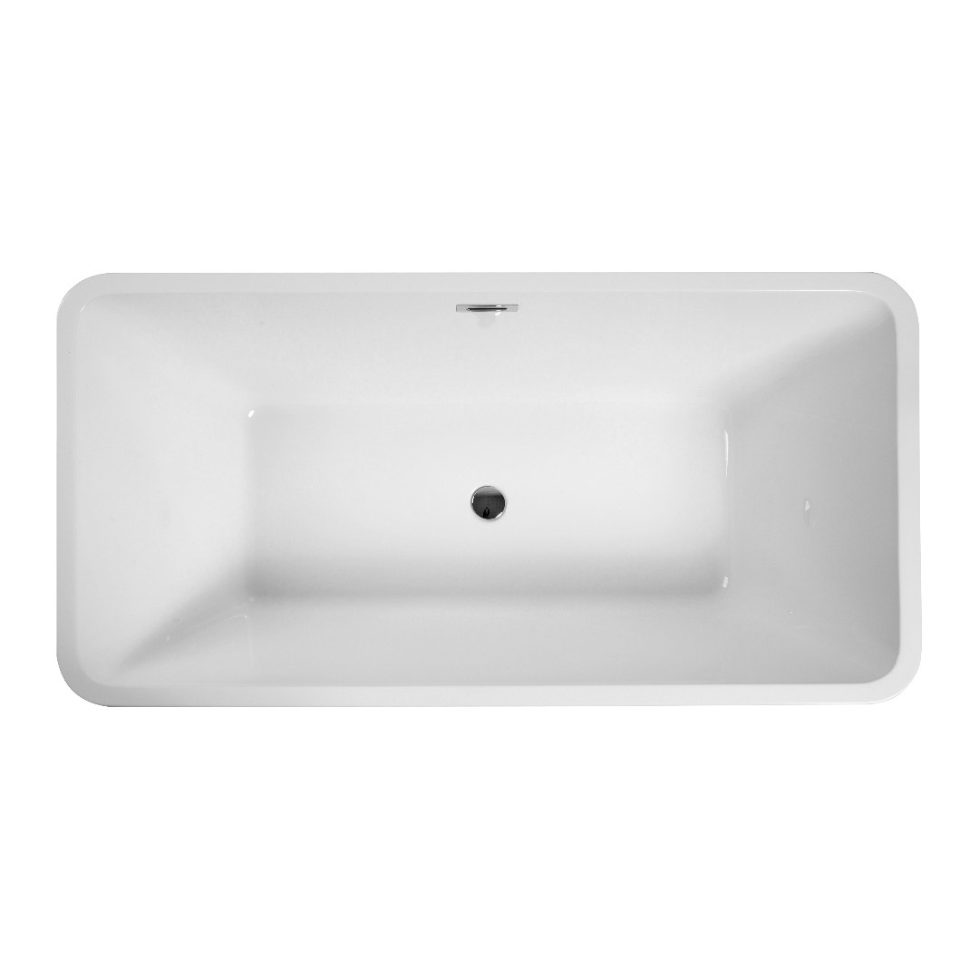 59" X 30" Acrylic Rectangular Freestanding Bathtub, Contemporary Soaking White Tub With Brushed Nickel Overflow And Pop Up Drain, Cupc Certified, Glossy White 23A01 60 Gloss White Rectangle Bathroom Freestanding Tubs Center Fiberglass Acrylic