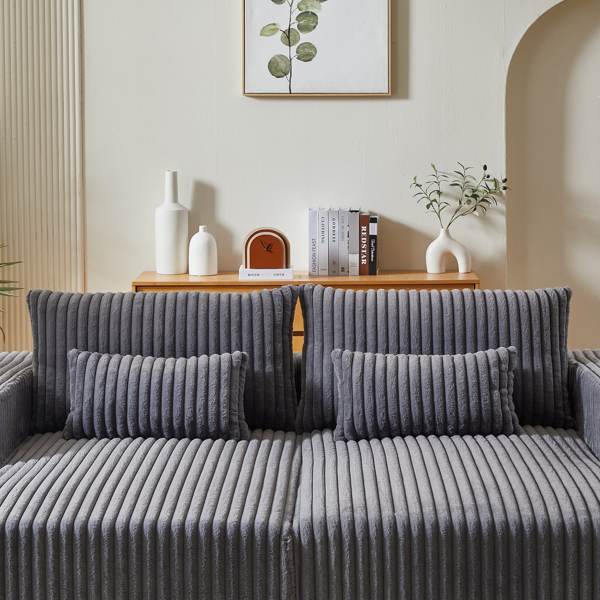 87" Oversized Sectional Lounge Chaise ,No Assembly Required,Cloud Plush Loveseat With Reclining Sofa Bed,Fluffy Modern Sleeper Chair For Indoor Living Room Bedroom Grey Corduroy 2 Seat