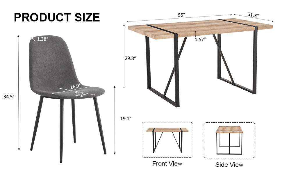 Table And Chair Set, Upholstered Side Chairs In A Modern Medieval Style, Dark Grey Dining Chairs And A Rustic Industrial Rectangular Wood Color Mdf Dining Table. Gray Seats 6 Mdf