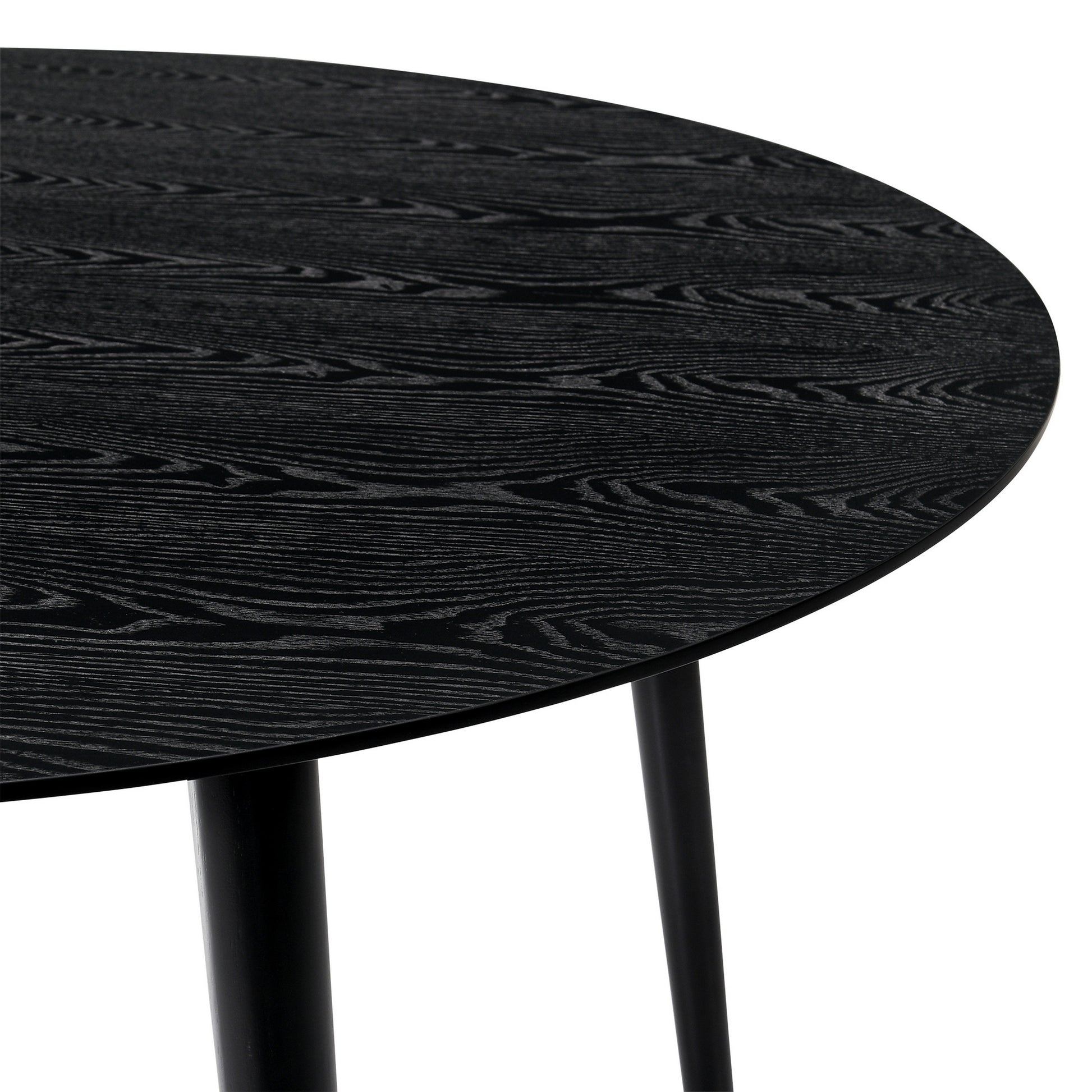 Round Dining Table With Wood And Tapered Legs, Black Black Wood