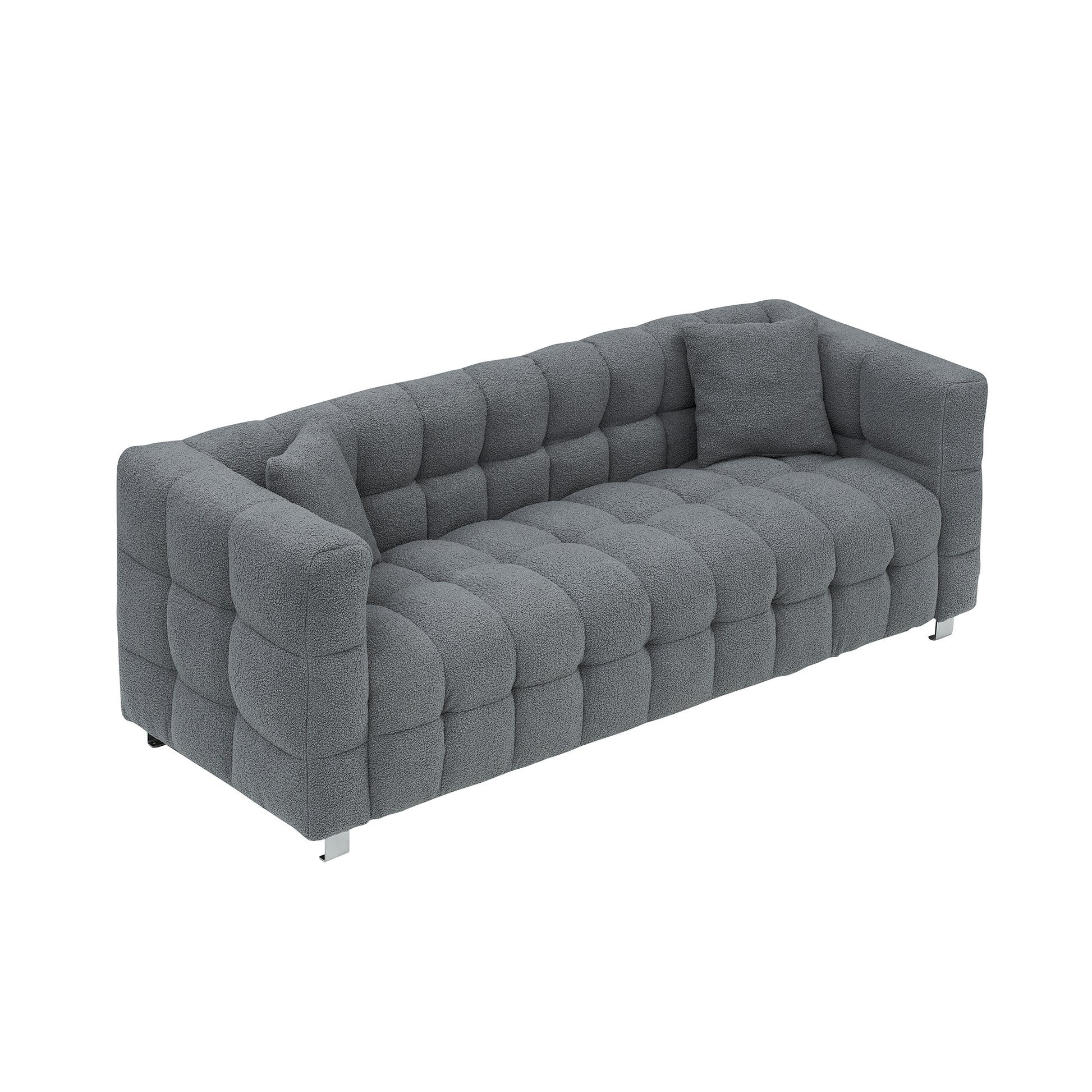 Grey Teddy Fleece Sofa 80 Inch Discharge In Living Room Bedroom With Two Throw Pillows Hardware Foot Support Gray Polyester Blend 3 Seat