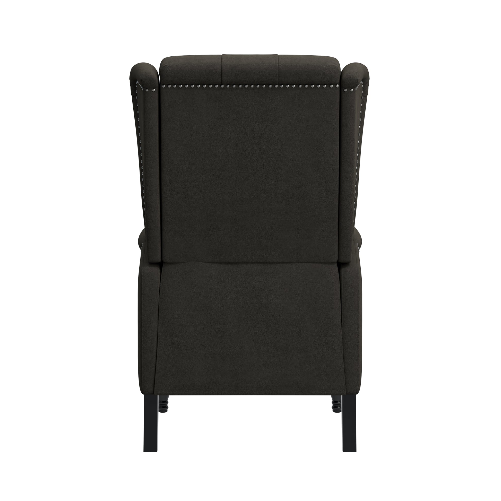 The Haven Recliner Charcoal Grey Espresso Velvet Manual Push Back Wood Soft Loose Back Poplar Flared Arms Polyester