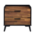 Walnut And Black Nightstand With Metal Sled Base Walnut Black 2 Drawers Bedroom Rectangle Drawers Walnut Wood Metal