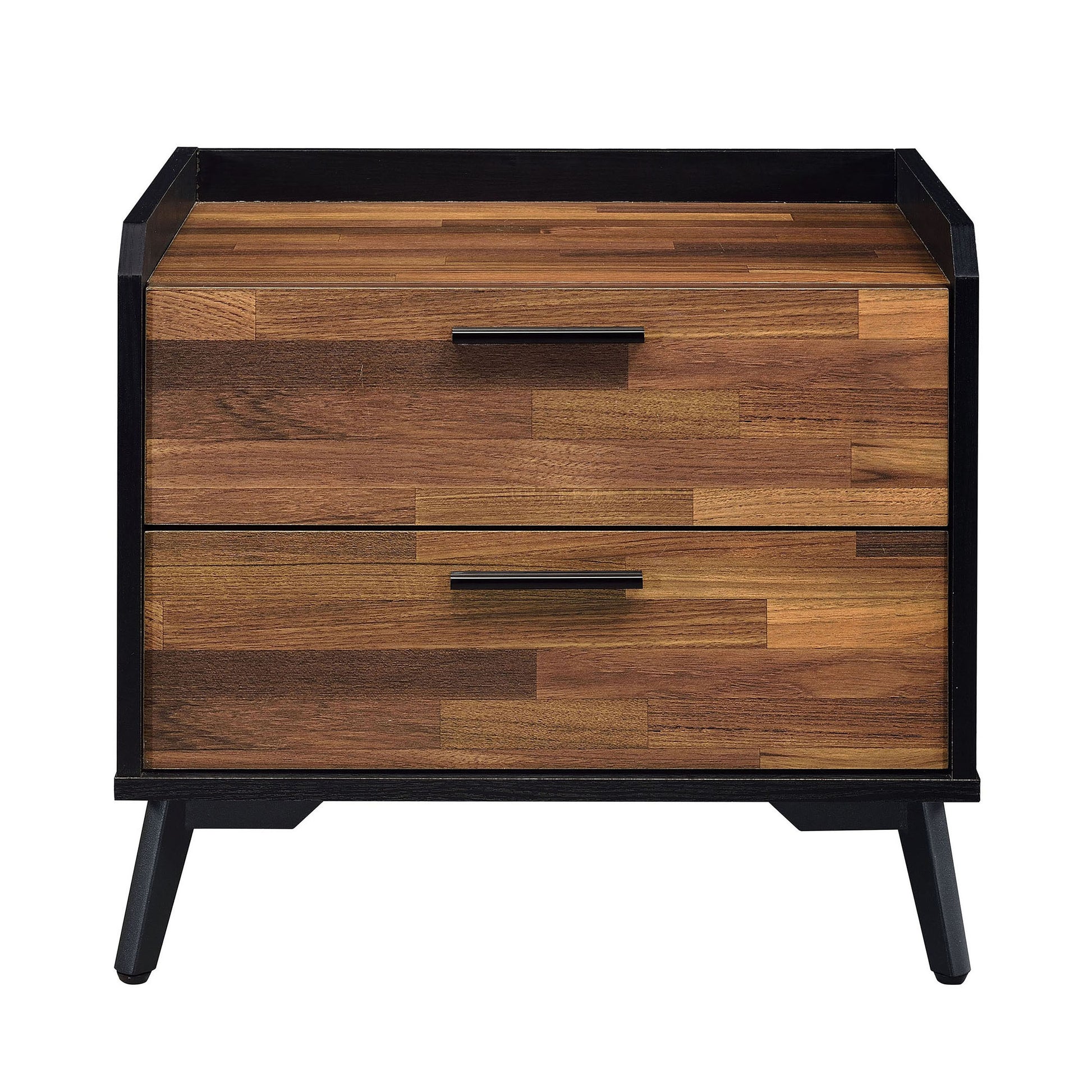 Walnut And Black Nightstand With Metal Sled Base Walnut Black 2 Drawers Bedroom Rectangle Drawers Walnut Wood Metal