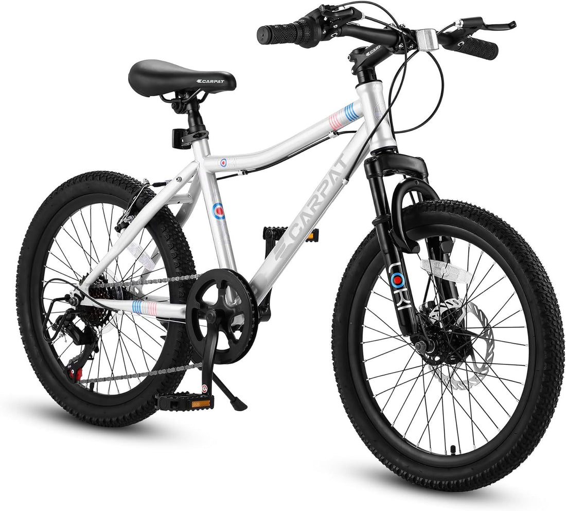 S20101 Ecarpat 20 Inch Kids Bike, Boys Girls Mountain Bike Ages 8 12, 7 Speed Teenager Children Kids' Bicycles, Front Suspension Disc Brake Rear V Brake, High Steel Frame White 200 Lbs & Over Classic Polyurethane Foam 9 To 12 Years Steel Outdoor