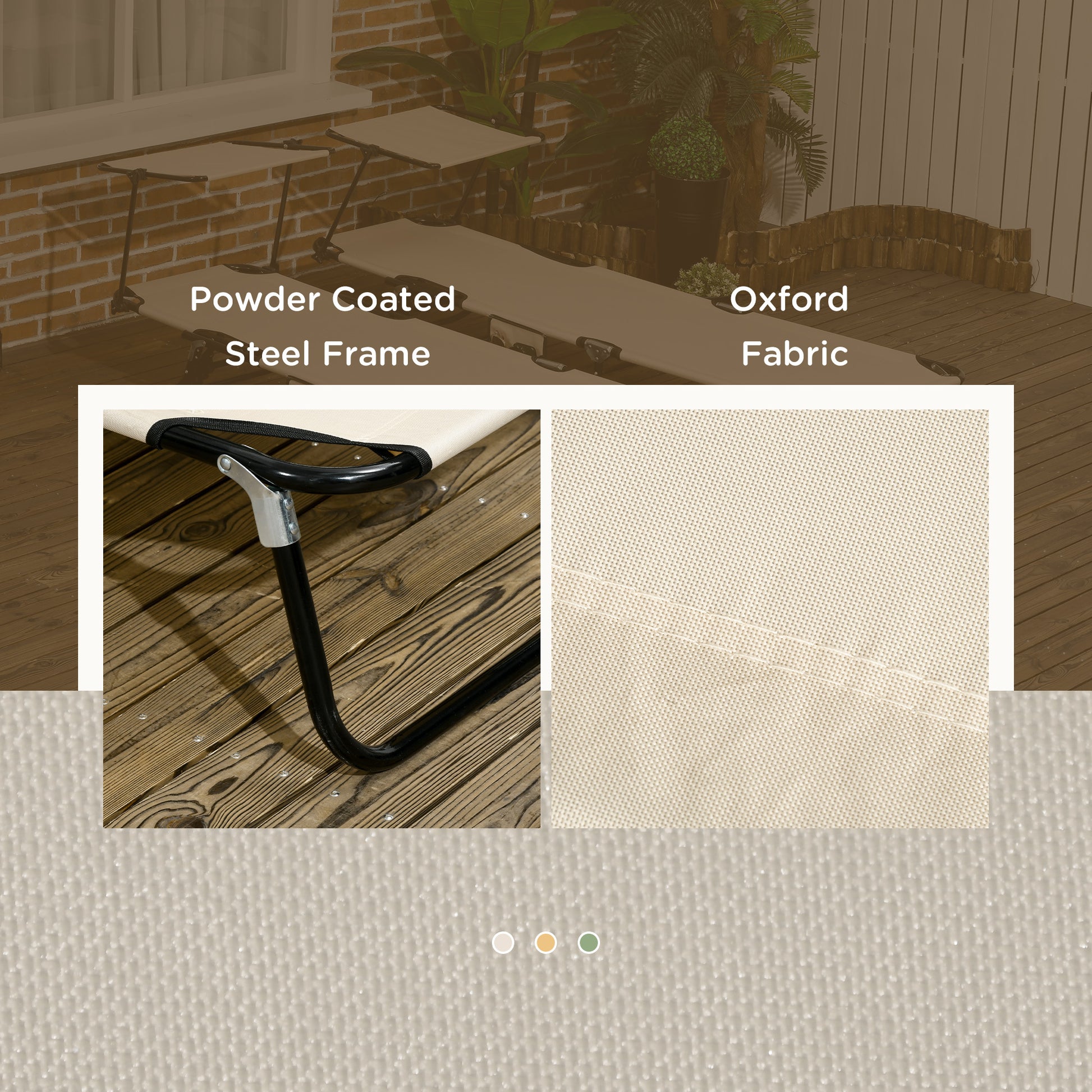 Outsunny Folding Chaise Lounge Pool Chairs, Outdoor Sun Tanning Chairs With Canopy Shade, Reclining Back, Steel Frame And Side Pocket For Beach, Yard, Patio, Tan Brown Steel