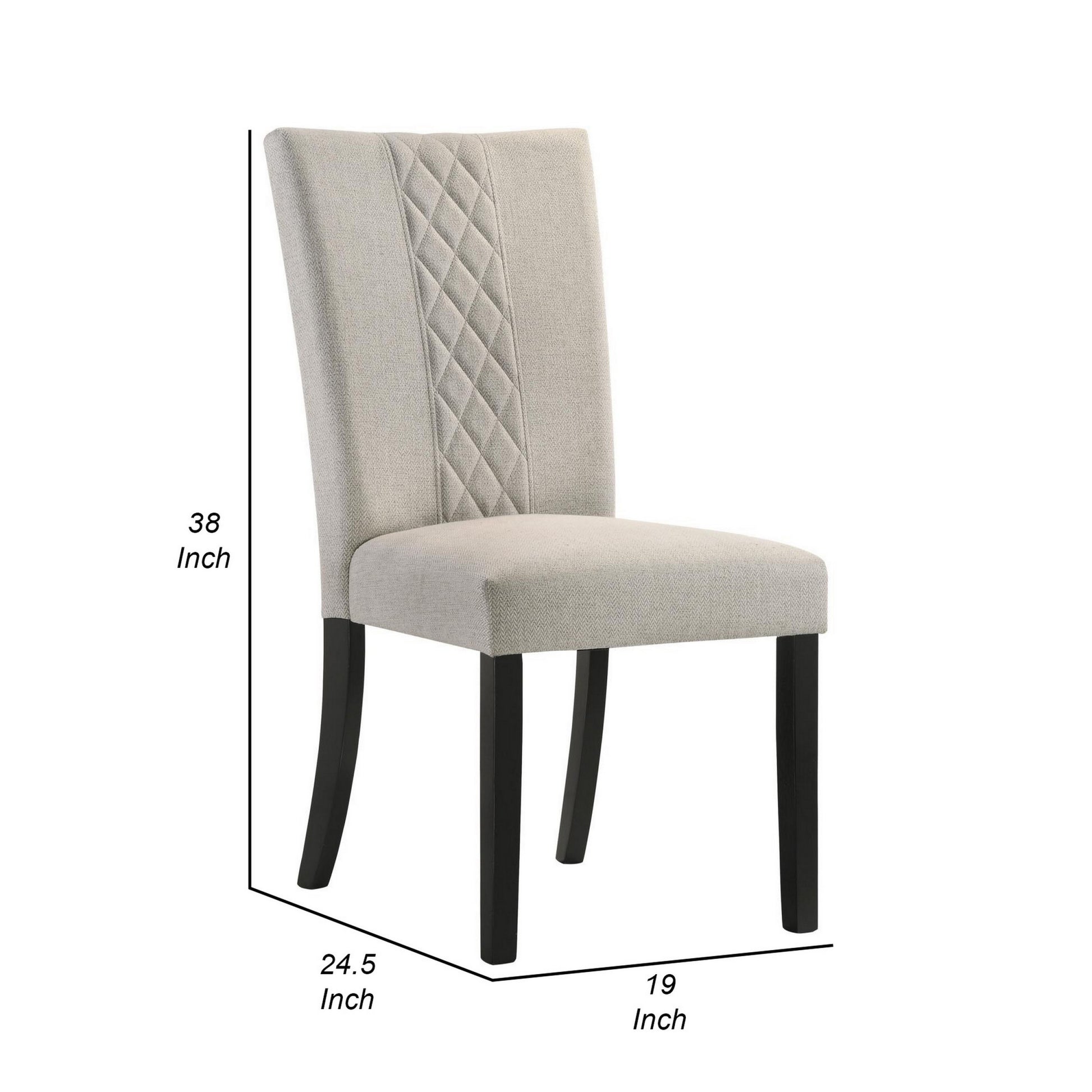 Mira 25 Inch Dining Chairs, Set Of 2, Parson Style, Flared Back, Beige Beige Black Wood