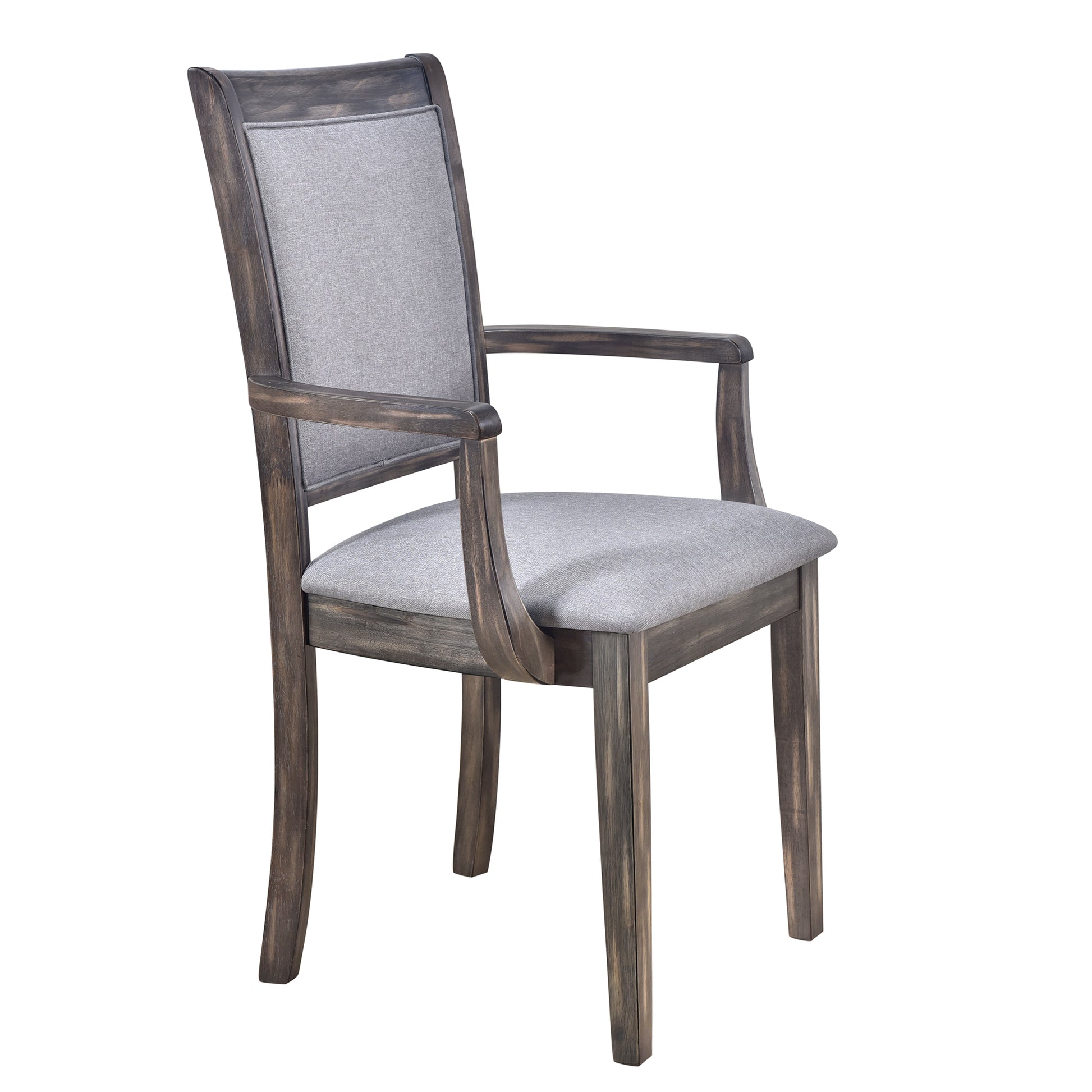 7 Piece Updated 76.9Inch Extendable Trestle Dining Table Set With Removable Leaf, Kitchen Table Set With Upholstered Side Chair And Arm Chair, Set Of 6, Grey Brown Wood Dining Room Solid Wood Rubberwood Rectangular Dining Table With Chair Upholstered