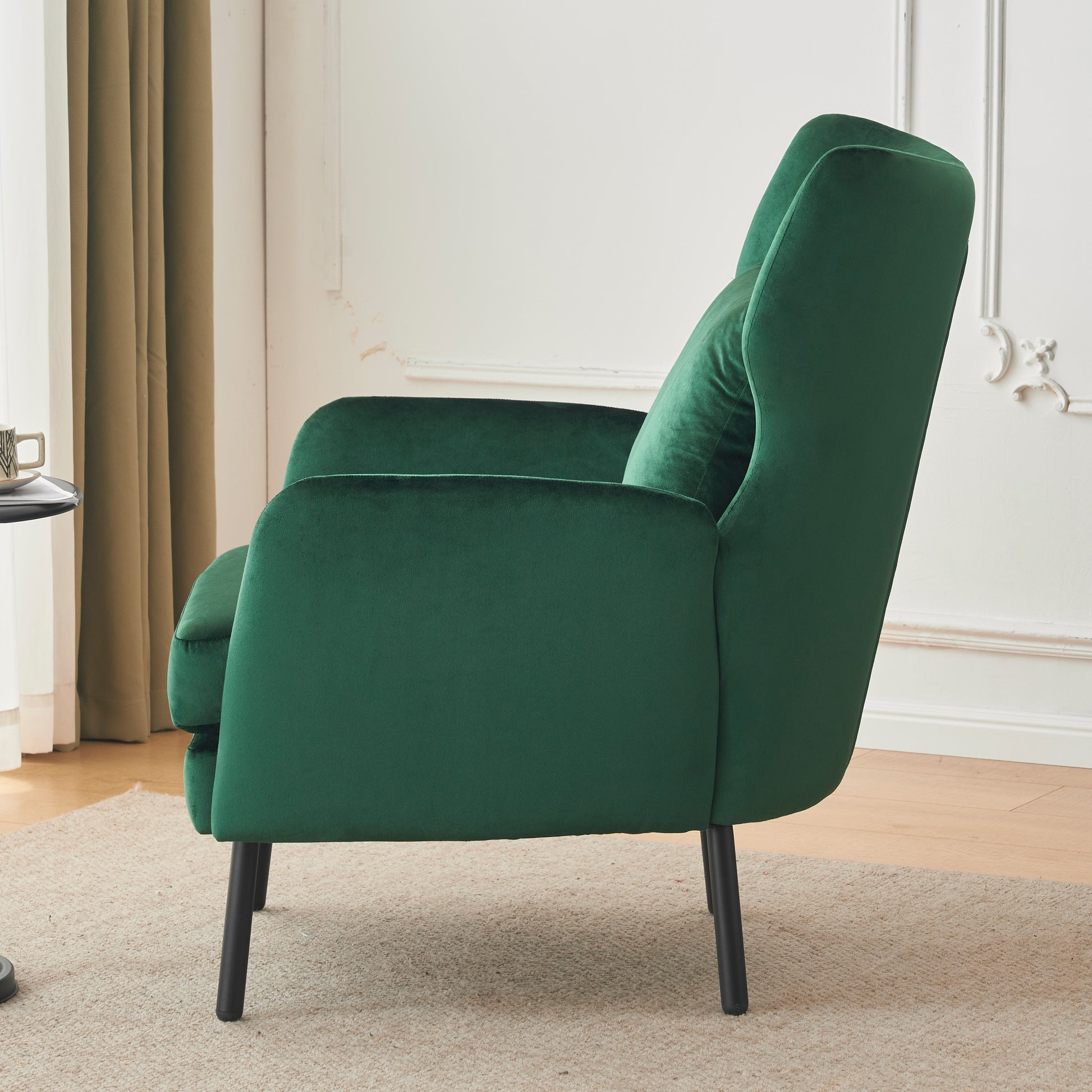 Wing Back Velvet Accent Chair, Modern Living Room Armchair Comfy Upholstered Single Sofa Chair For Bedroom Dorms Reading Reception Room With Metal Legs & Pillow, Green Green Velvet