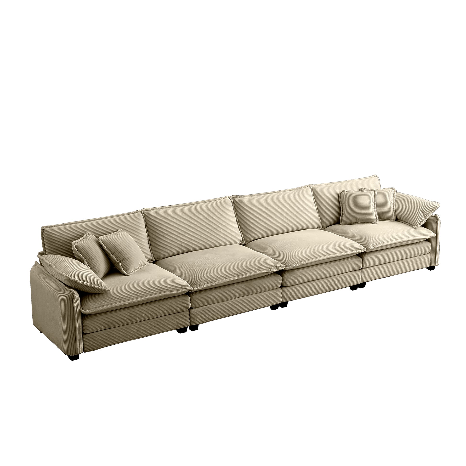 Corduroy Sofa,Modern Upholstered 4 Seater Corduroy Fabric Sofa,Office Living Room Apartment Comfortable Sofa, Easy To Assemble With 2 Arm Pillows And 4 Throw Pillows Tan Corduroy 4 Seat