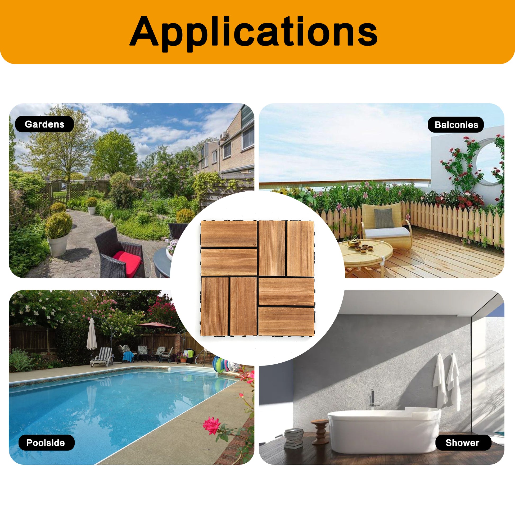 36Pcs Diy Wood Plastic Carbonized Floor, 8Pcs Simulated Lawn, Waterproof And Sunscreen, Transform Your Outdoor Space Wood Wood Plastic