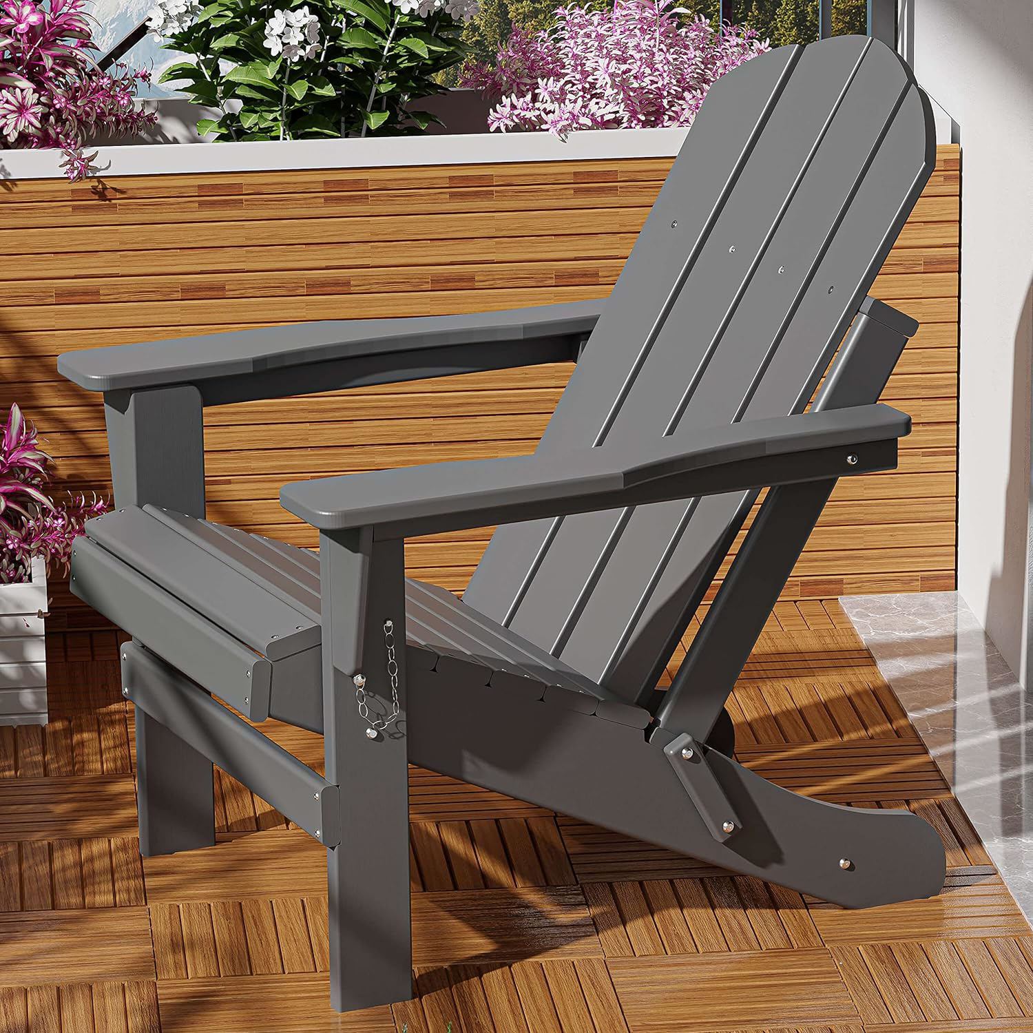 Folding Adirondack Chair, Relaxing Stackable Arm Rest Ergonomic Hdpe All Weather Adirondack Chair No Adirondack Antique Gray Uv Resistant Frame Garden & Outdoor American Design,American Traditional Complete Patio Sets Hdpe