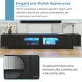 Tv Stand With Fluted Tempered Glass Doors For Tvs Up To 95'', Functional Media Console With Arched Cabinet Doors, Entertainment Center With App Controlled Led Light For Living Room, Black Black Primary Living Space 90 Inches Or Larger 90 Inches Or Larger