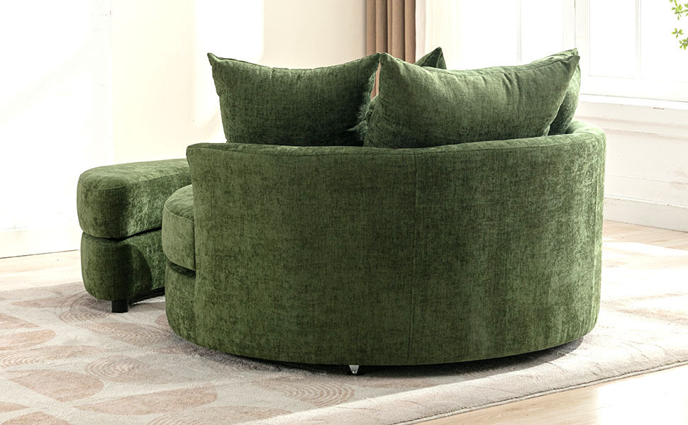 Orisfur. 360 Swivel Accent Barrel Chair With Storage Ottoman & 4 Pillows, Modern Chenille Leisure Chair Round Accent For Living Room, Green Green Foam Chenille